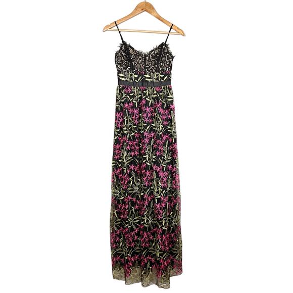 Lulu’s NEW Divine Delight Floral Embroidered Lace Maxi Dress Black Pink Green XS - Picture 3 of 16